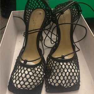Bottega Veneta Black Mesh Heels